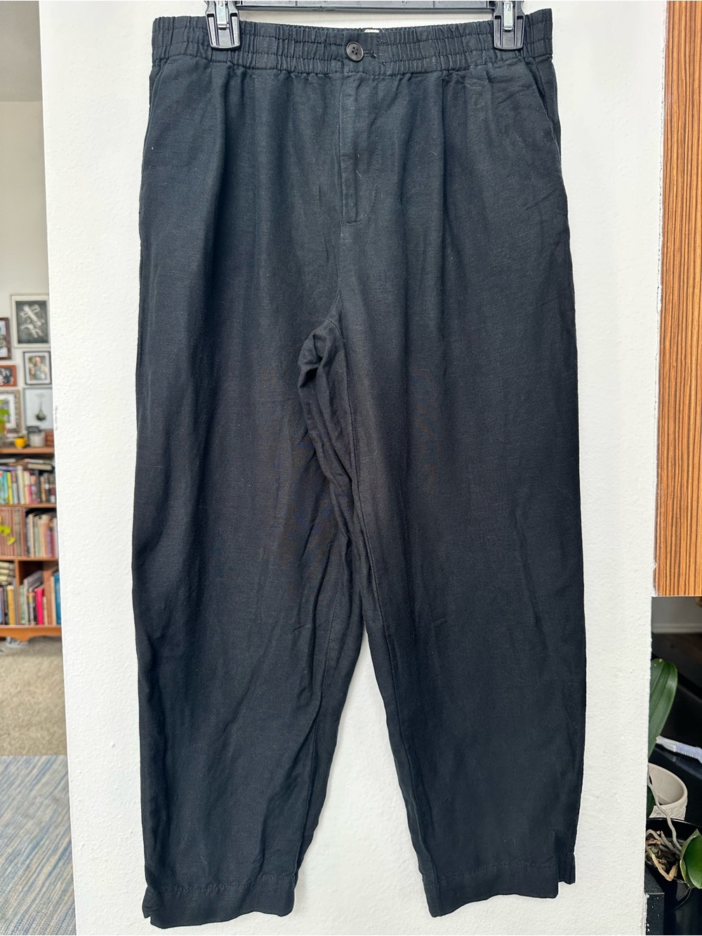 Madewell Black Linen Blend Elastic Waist Cropped Pants